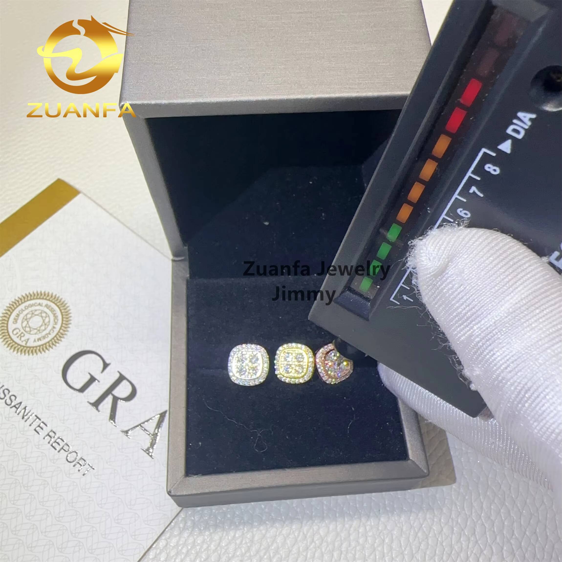 Pass Diamond Tester Drop Shipping Fire GRA Certificates Iced Out Hip Hop 925 Silver Flawless Moissanite Diamond Stud Earrings