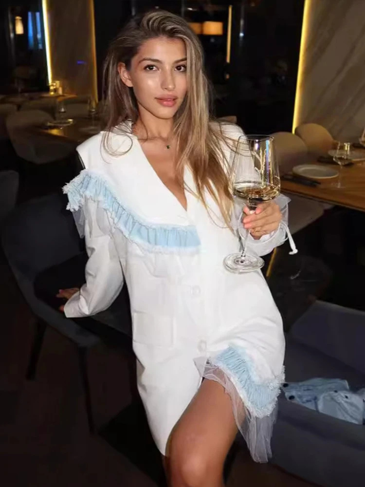 Autumn Suit Jacket For Women Casual Lapel Loose Long Sleeve Single Button Office Lady Coat Chic Split Oversized Blazer 250731