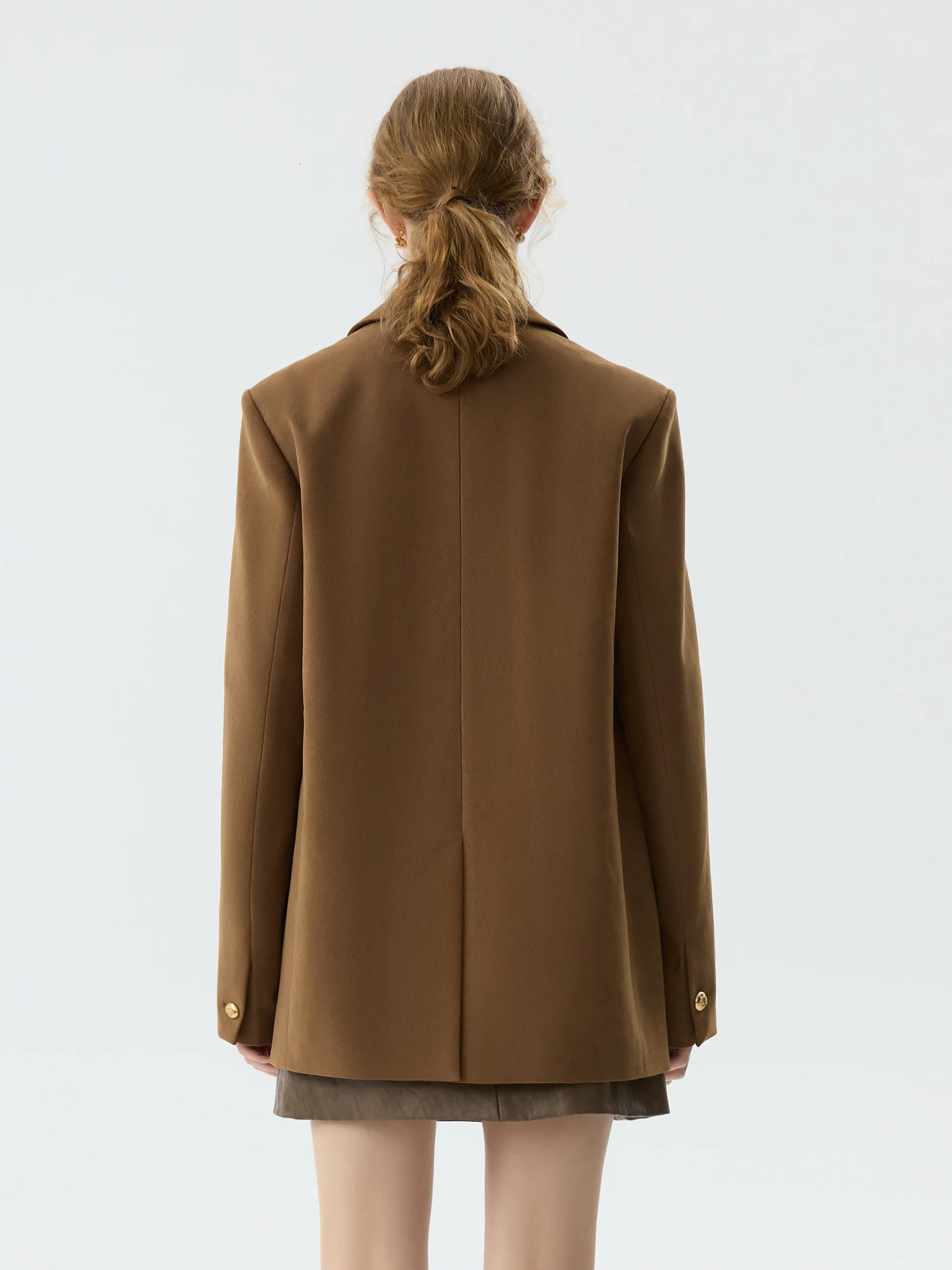 FSLE Women Brown Blazers Faux Suede SingleBreasted Winter Loose Casual Notched Collar Coats 24FS14710 250731