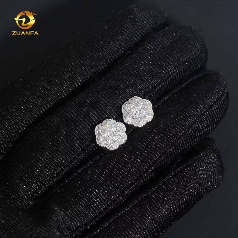 Hot Sale High Quality Cheap Price Hip Hop Style Iced Out 925 Silver Flower Cluster Men Moissanite Earrings