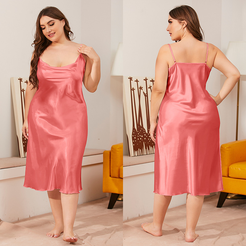 Outfits For Woman Plus-size ice silk nightgown for women one-piece with draped neckline and sleeveless design loose fit suitable for summer home wear