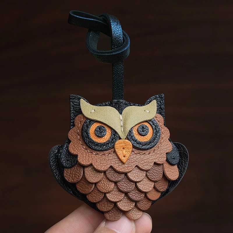 Genuine Leather Handmade Owl Bag Charm Pendant Sheepskin Keyring Hanging Ornament Backpack Handbag Schoolbag Purse Decoration Z250801