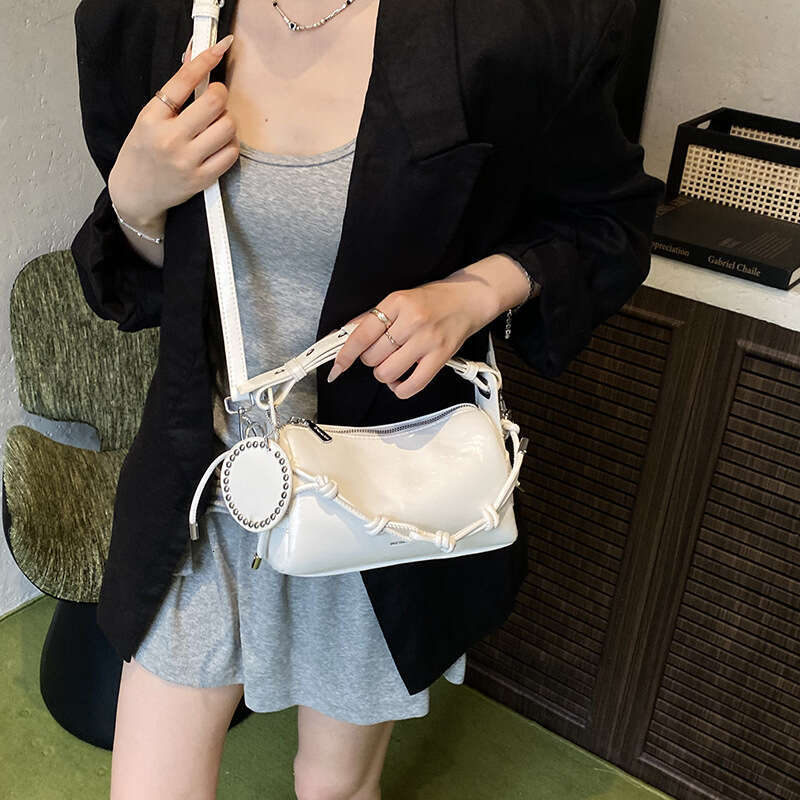 Handheld Shoulder Bag - Brown Lacquer Riveted Round Label Decorative Fashionable Small Bag Versatile, Exquisite Women's Bag for Daily Outing