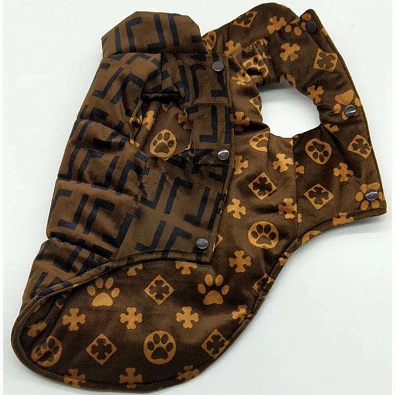 Designer Clothes Windproof Cold Weather Printed Lettering Pet Jackets Puppy Coats Reversible Sweaters Winter Vest for Small Medium Dogs Brown S Free s
