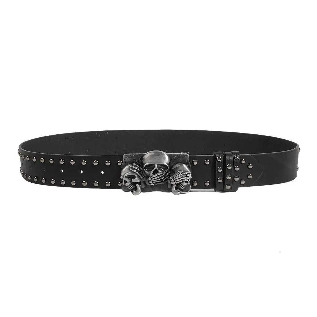 Punk Belt Unisex Fashion Personality Trend All-match Jeans Accessories Black Skull Metal Buckle PU Girdle Retro Y2K Waistband XJ250801