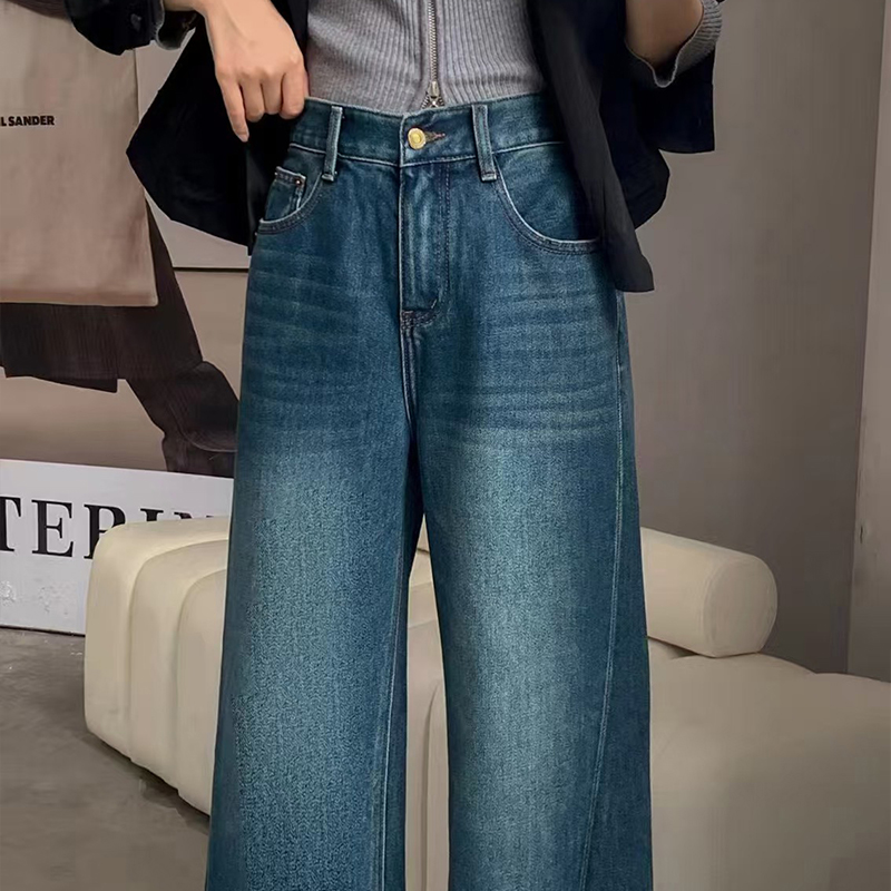 Non-elastic jeans, high-waisted, loose, slimming, sagging straight-leg floor-length pants, flared pants