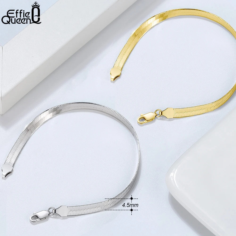 EFFIE QUEEN 14K Gold 925 Sterling Silver Diamond-Cut Figaro Round Snake Flexible Flat Link Chain Bracelet Unisex SB123 250814