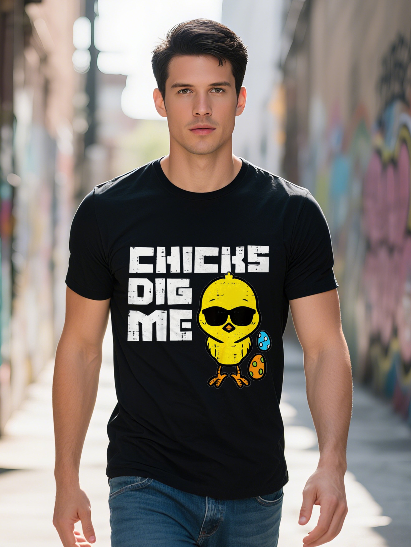 Chicks Dig Me Graphic T-Shirt for Men and Women Cotton Breathable Short Sleeve Tee with Cartoon Chick Fashion