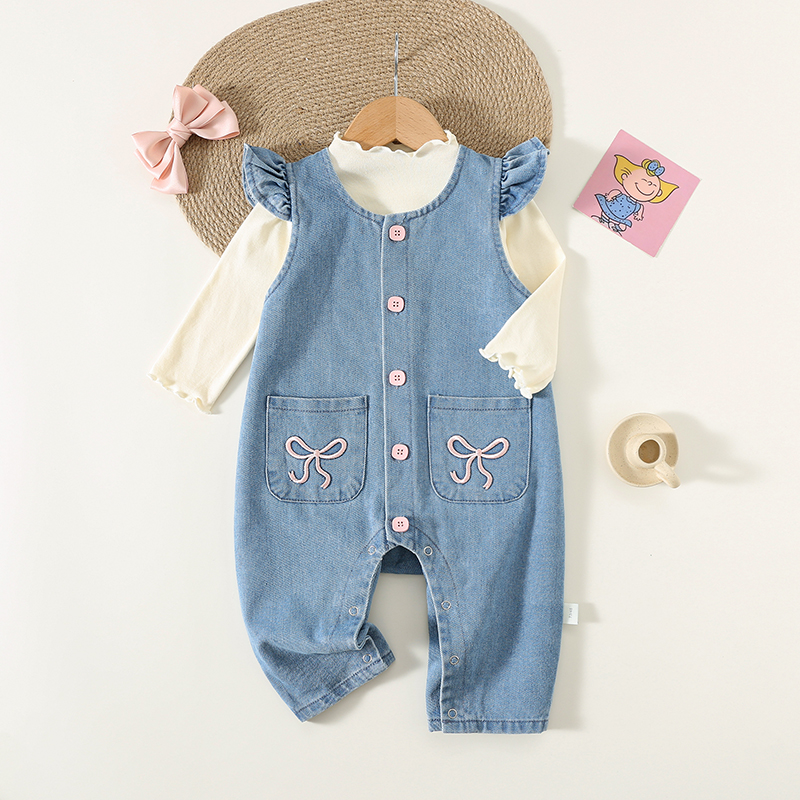 Autumn new baby girl denim overalls baby jumpsuit set