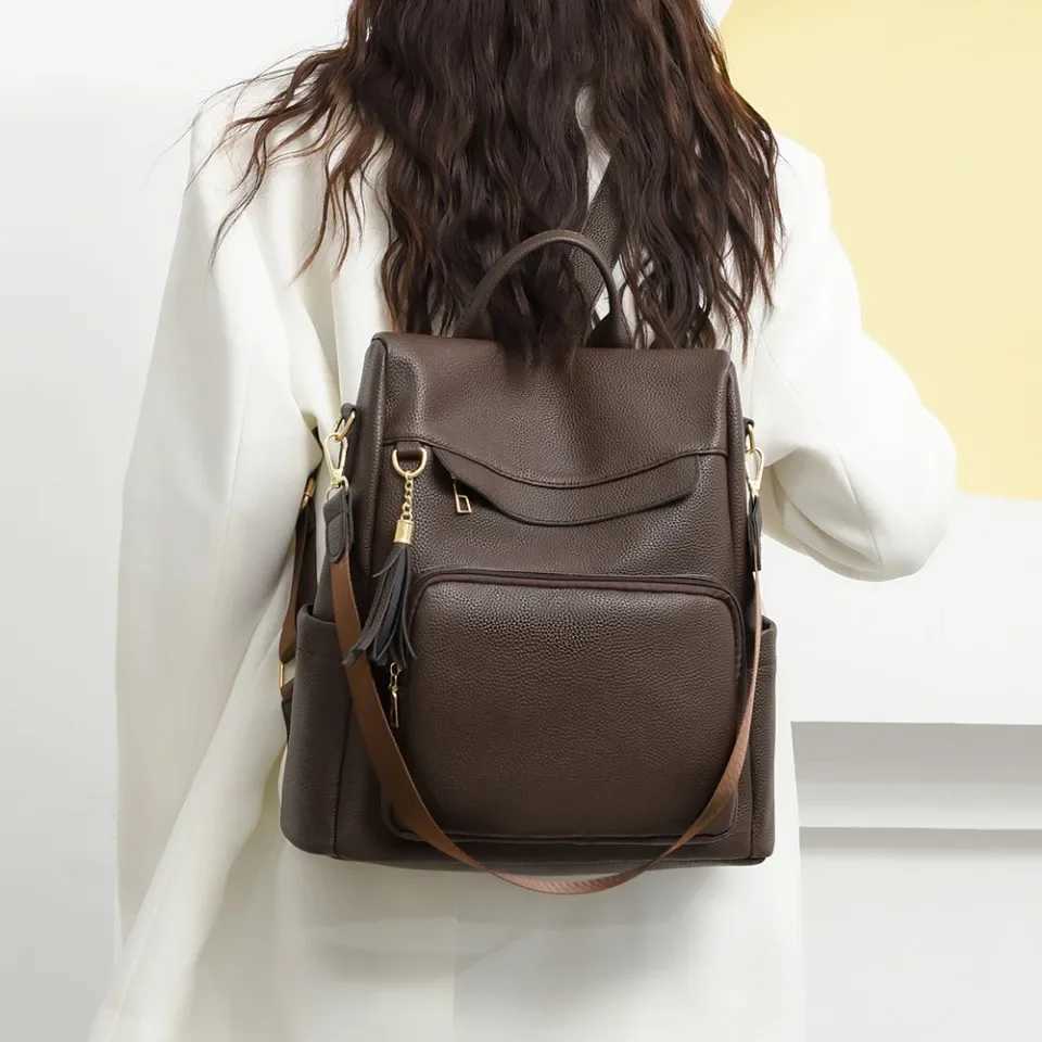 Womens PU Leather Backpack Black Brown School Bags Travel Rucksack Fashion Designer Ladies Casual Simple Bag Pack Backpack Z250802
