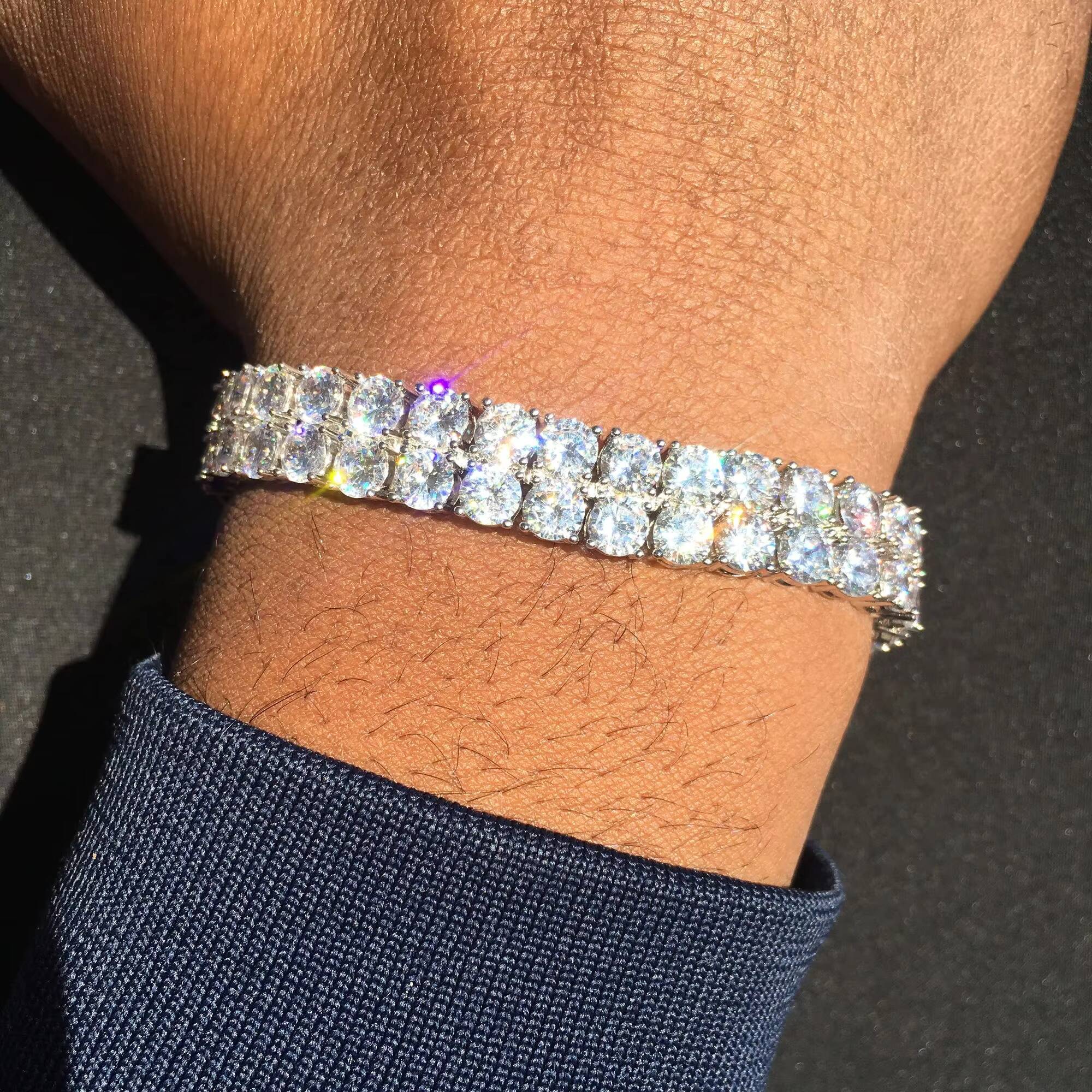 Iced Out Bling Hip Hop Women Men Jewelry 10mm 5A Cz Double Row Tennis Chain Bracelet