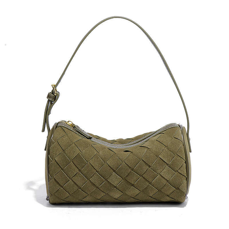 Women Designer Autumn Winter Suede Cylinder Woven Single Shoulder Crossbody Underarm Handheld Pillow Bag