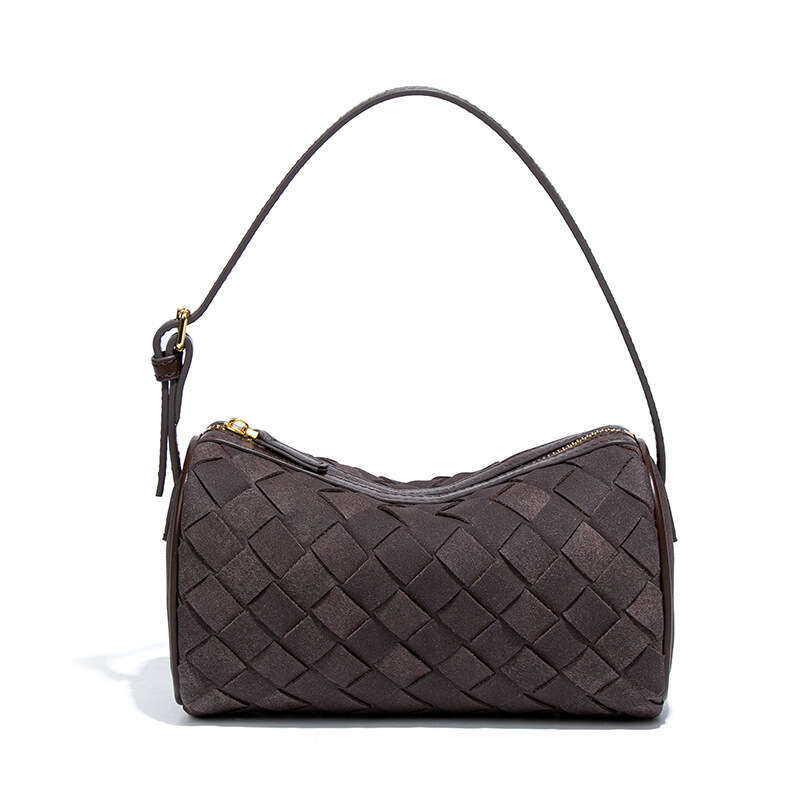 Women Designer Autumn Winter Suede Cylinder Woven Single Shoulder Crossbody Underarm Handheld Pillow Bag