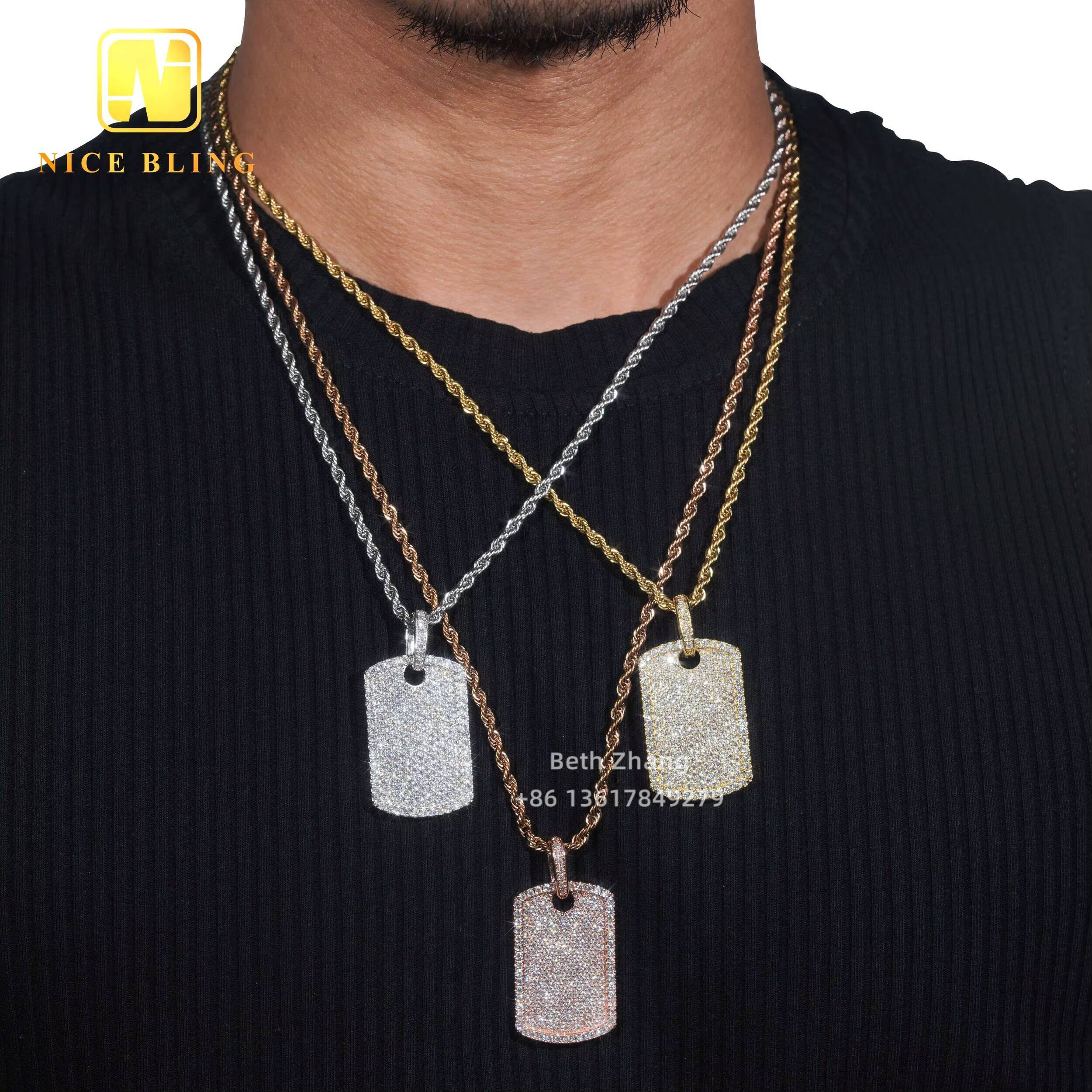 RTS Iced Out Jewelry 18K Gold Plated Brass Pendant 5a CZ Diamond Hip Hop Dog Tag Pendant for Men Women