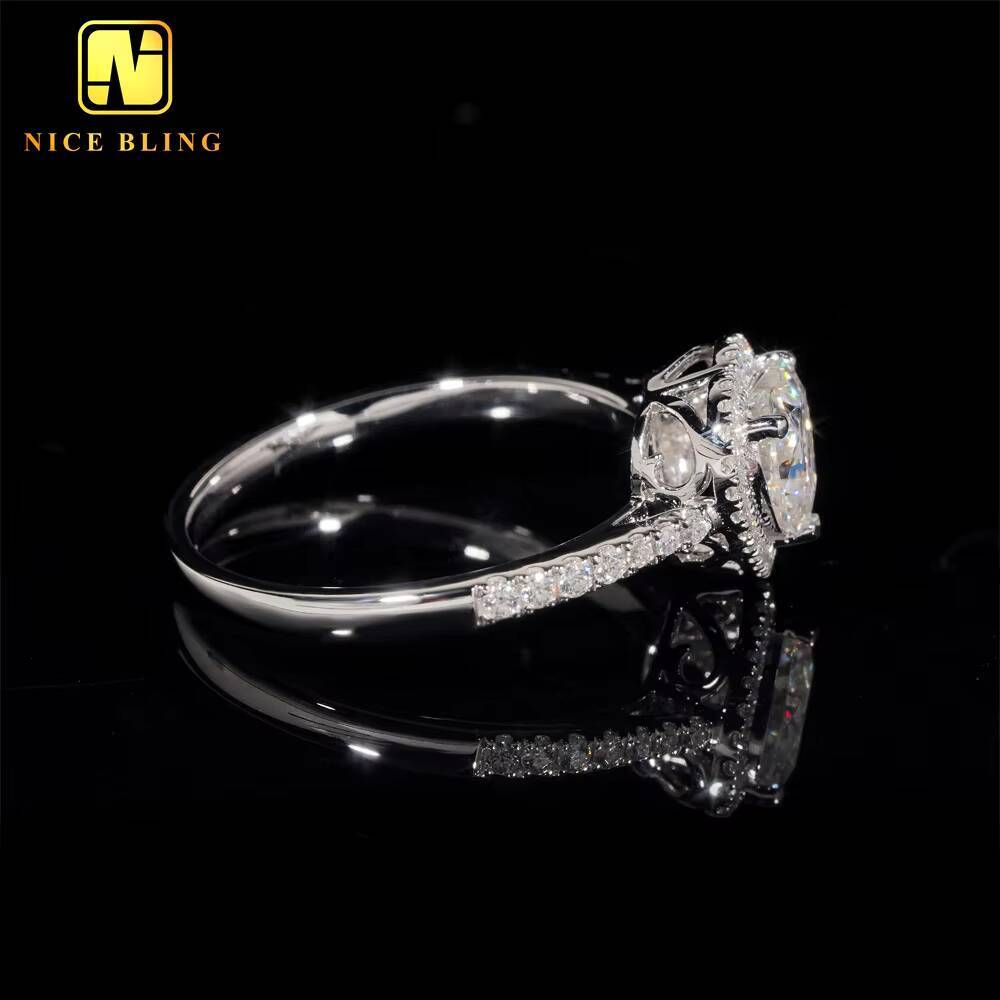 Iced Out Luxury Wedding Jewelry Diamond Custom 14K Real Gold Heart Cut VVS Moissanite Engagement Ring for Women