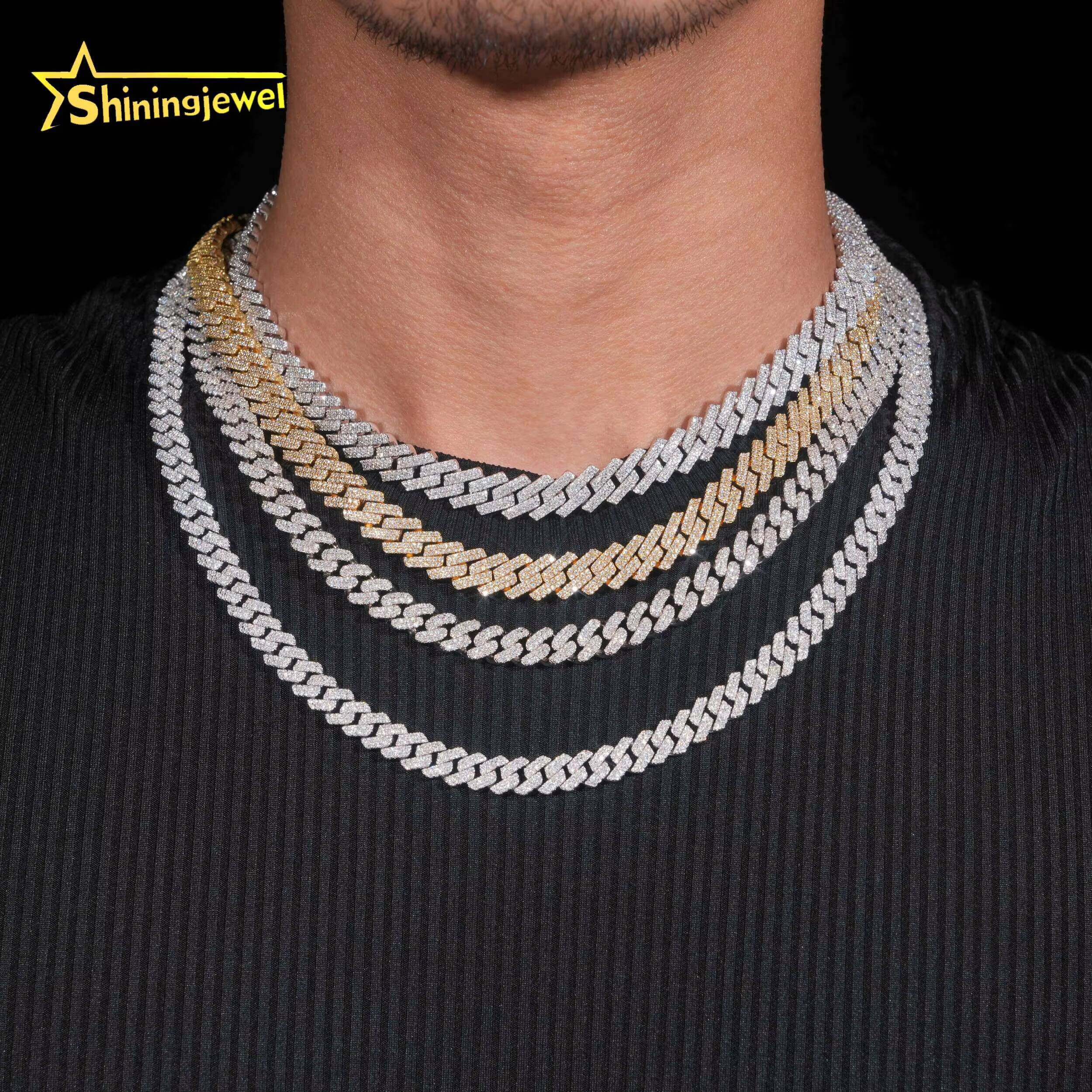 Ready to Ship Hip Hop Jewelry 925 Sterling Silver Gold Plated Pass Diamond Test VVS Moissanite Iced Cuban Link Chain Necklace