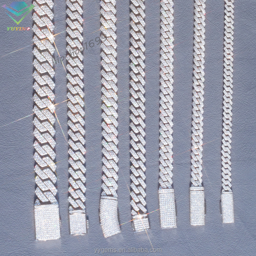 Yu Ying 2rows 8mm-15mm Wide Cuban Chain Fine Jewelry S925 Silver Moissanite Cuban Link Chain Hip Hop Necklace
