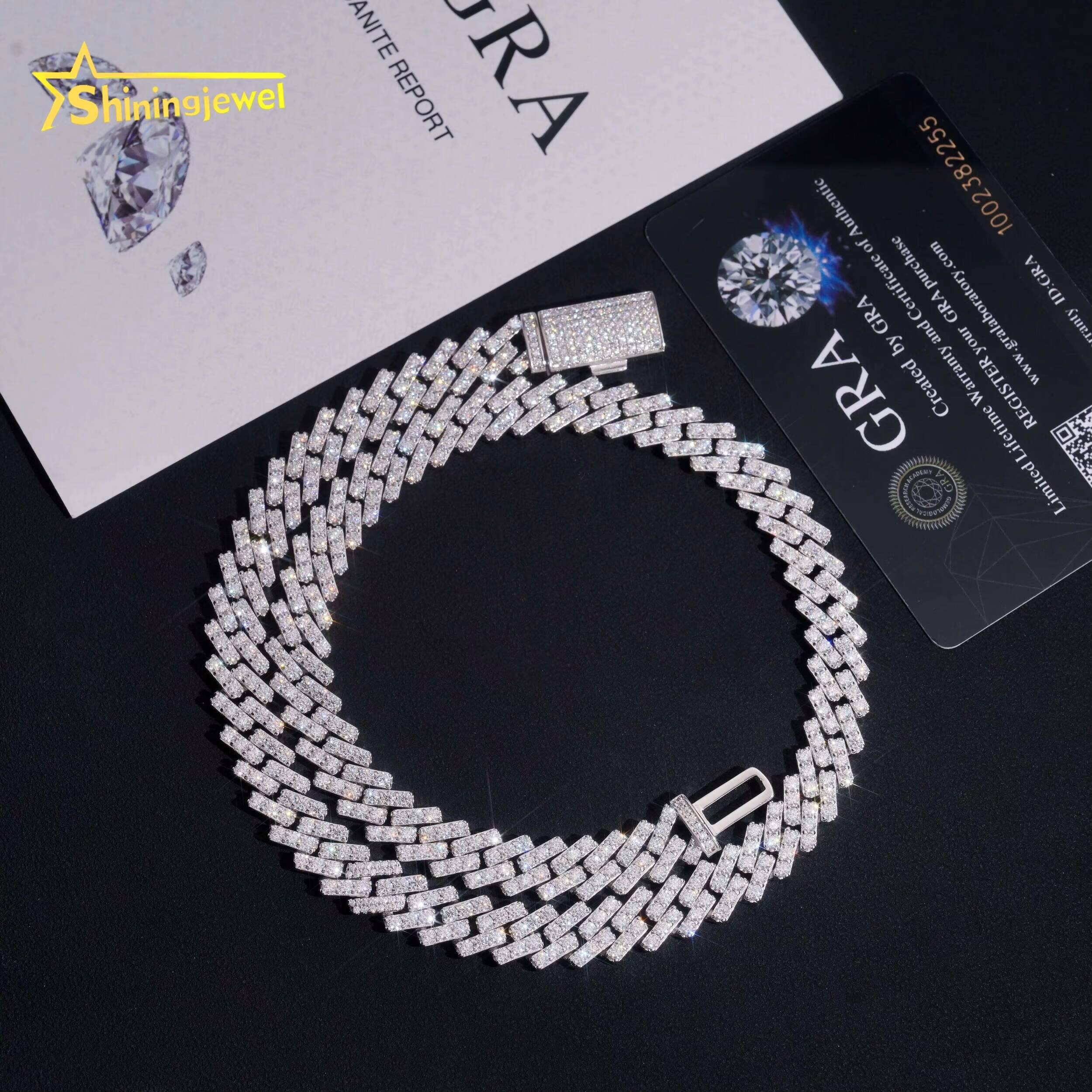 Hot Sale Mens 10mm Iced Out Cuban Link Chain 925 Sterling Silver Gold Plated Pass Diamond Test VVS Moissanite Cuban Necklace