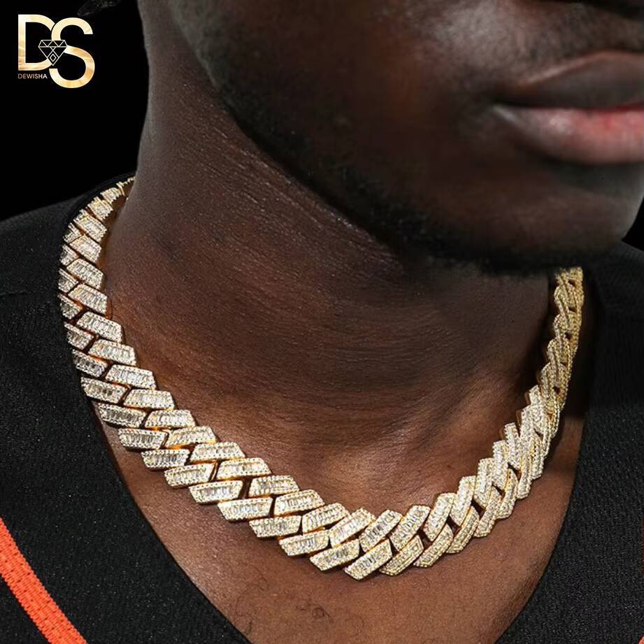 925 Sterling Silver VVS Moissanite Diamond Iced Out 12 MM 14MM Baguette Miami Cuban Link Chain Necklace for Men