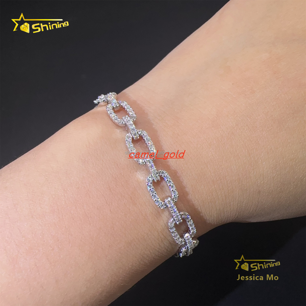 Bulk Stock New Arrivals S925 Solid Silver Hip Hop Jewelry VVS1 Moissanite Iced Out GRA Certificate Infinity France Bracelet Men
