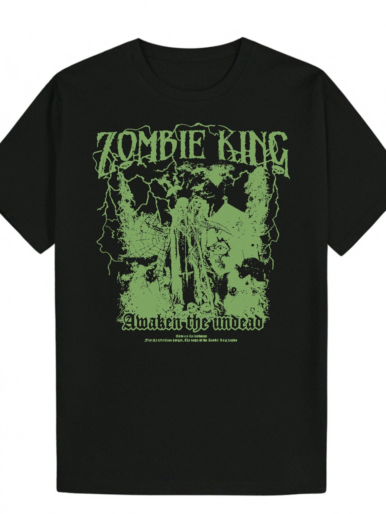 Men's Black Zombie King Graphic - Crew Neck, Short Sleeve, Summer Polyester T-Shirt with 'Undead Celebration' Design, Casual Clothing|B