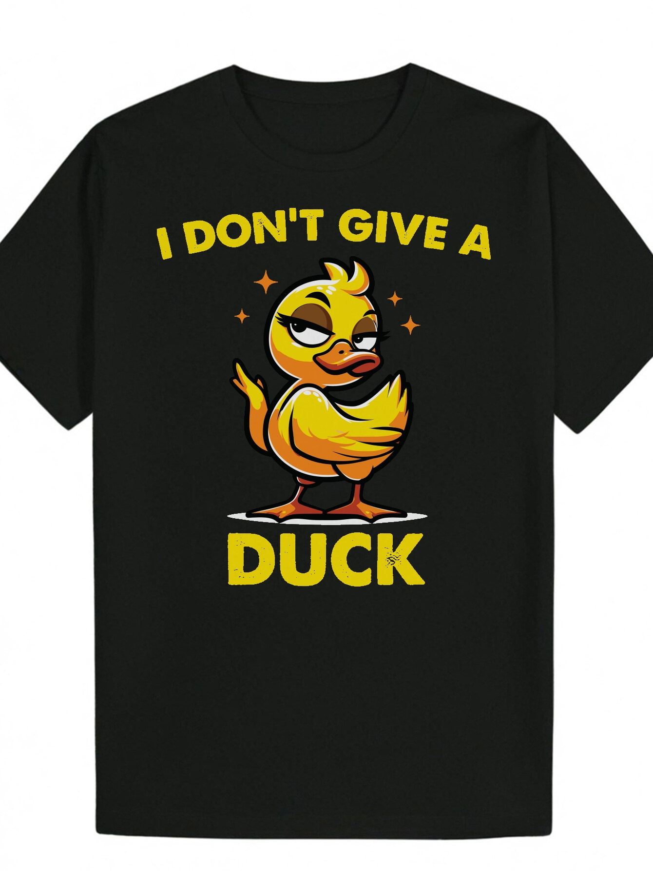 Men s Summer Fun I Don t Give a Duck Pattern Black Polyester Crew Neck T Shirt Yellow Design and Breathable Suitable for Casual Wear Everyday
