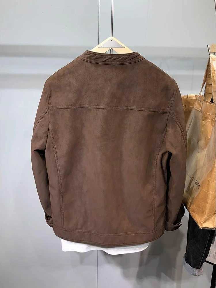 Mens Suede Cropped Biker Jacket with Stand Collar Slim-Fit Retro Spring Autumn Stylish Casual Zip Bomber Coat Outerwear Z250802