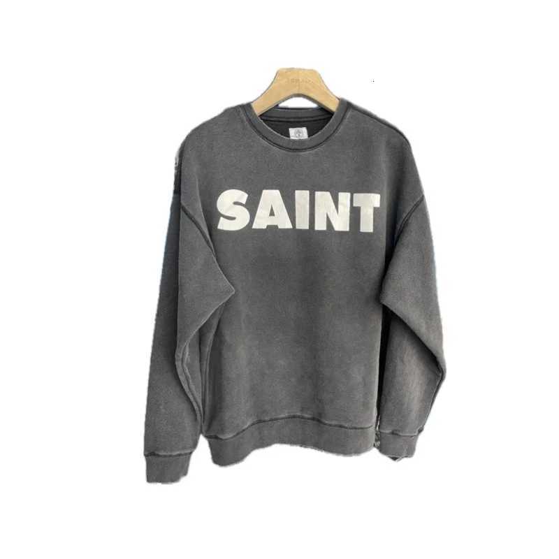 Casual Men Women Cracked Letters Printing Best Quality Saint Sweatshirt Vintage Washed Black Loose Cotton Long Sleeve Pullover X250802
