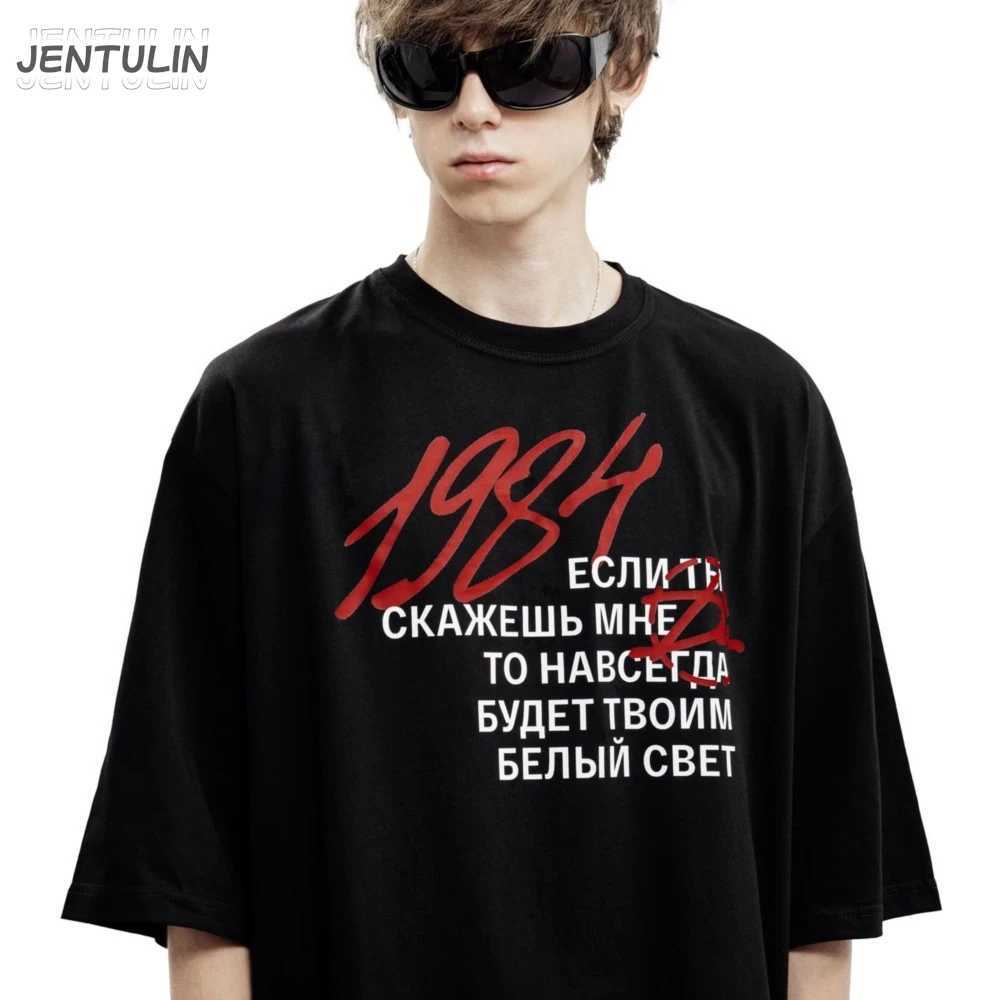 Harajuku Streetwear Men T-Shirt 1984 Graphic Print Oversized Cotton Hip Hop Y2K Korean Fashion Vintage Short Sleeve T Clothing X250802
