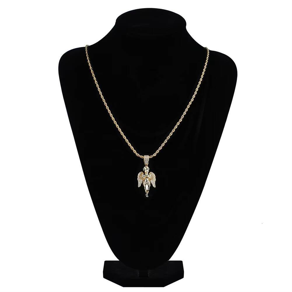 Hot Selling Angel Pendant Gold Plated Micro Inset Zircon Hip Hop Punk Mens Necklace