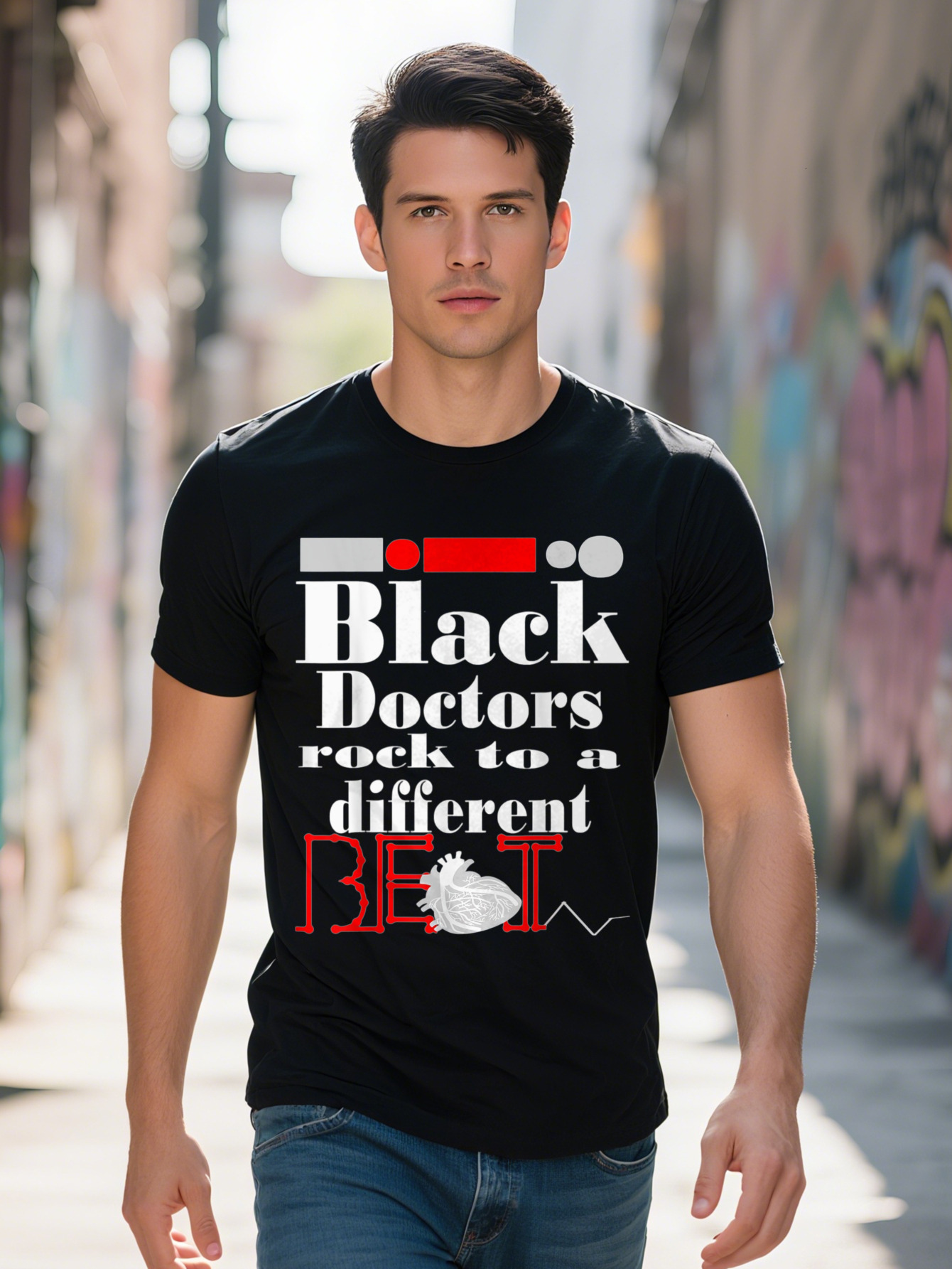 Men s Afro Doctor Anatomical Heart Medical MD DO Graphic T Shirt Cotton Short Sleeve Tee with Black Doctors