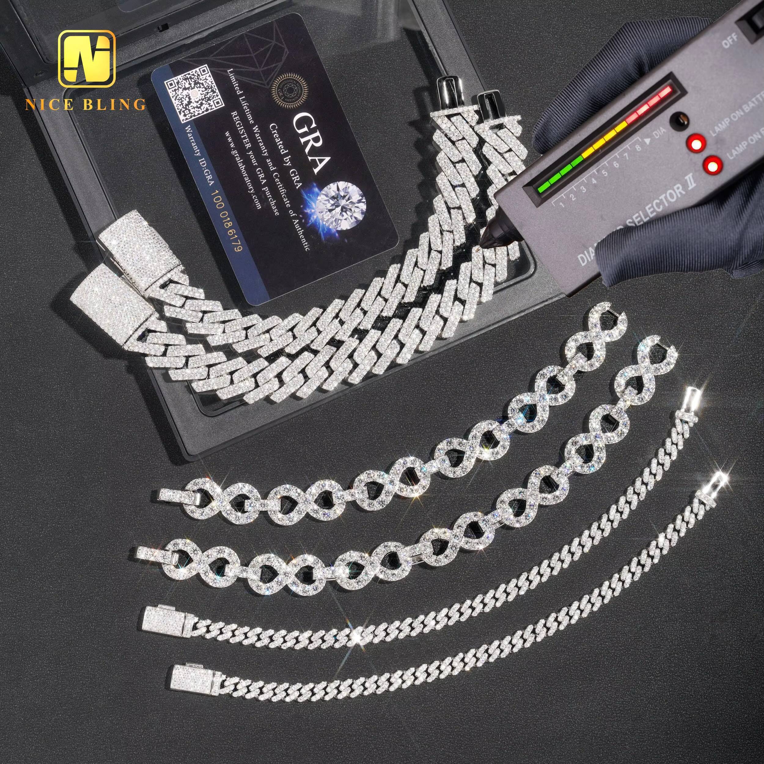 6mm 13mm 15mm Fashon Cuban Bracelets Iced Out Miami Cuban Link 925 Silver Moissanite Diamond Cuban Link Bracelets