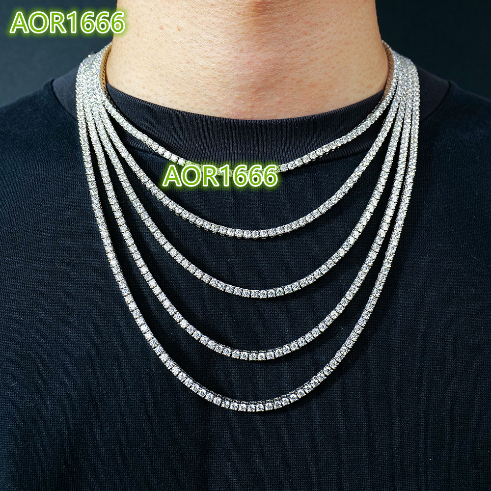 3mm Gra Jewelry 925 Sterling Silver Vvs Tennis Ice Out Lab Grown Diamond Mossanite Moissanite Necklace Chain for Women Men