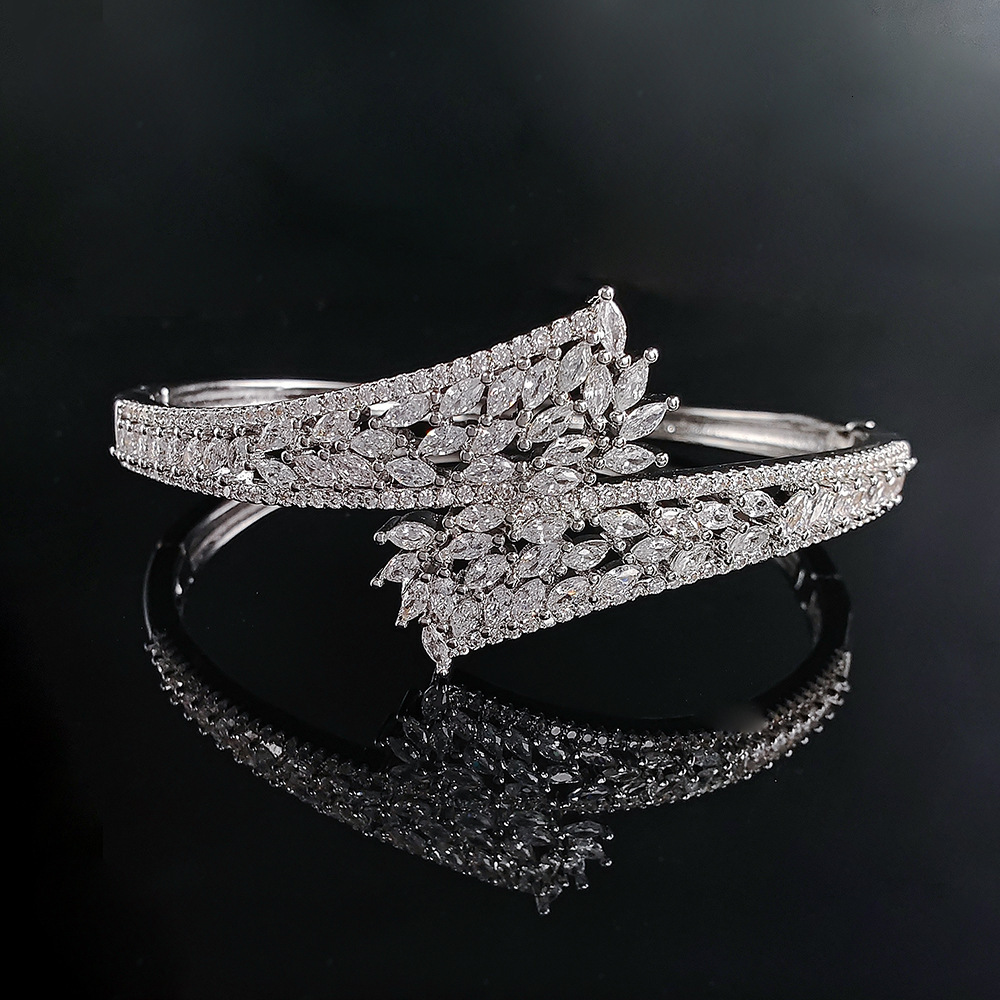 Copper Zircon Open Cuff Bracelet, Japan and Korean Style Zirconium Jewelry