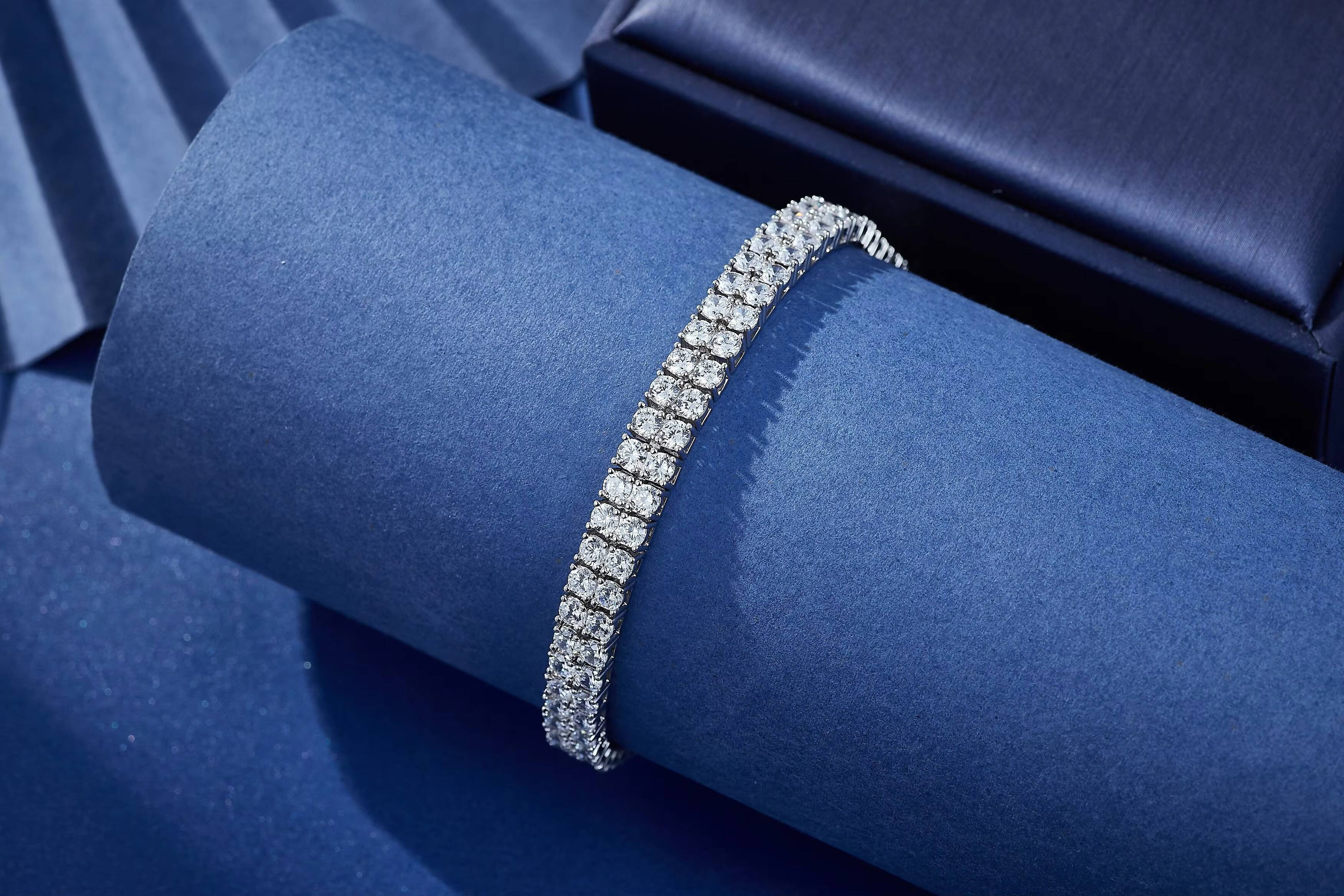 Custom Fashion Geometric Brass Jewelry Rhodium Plating Womens Trendy 3mm Double Row CZ Zircon Tennis Chain Link Bracelet