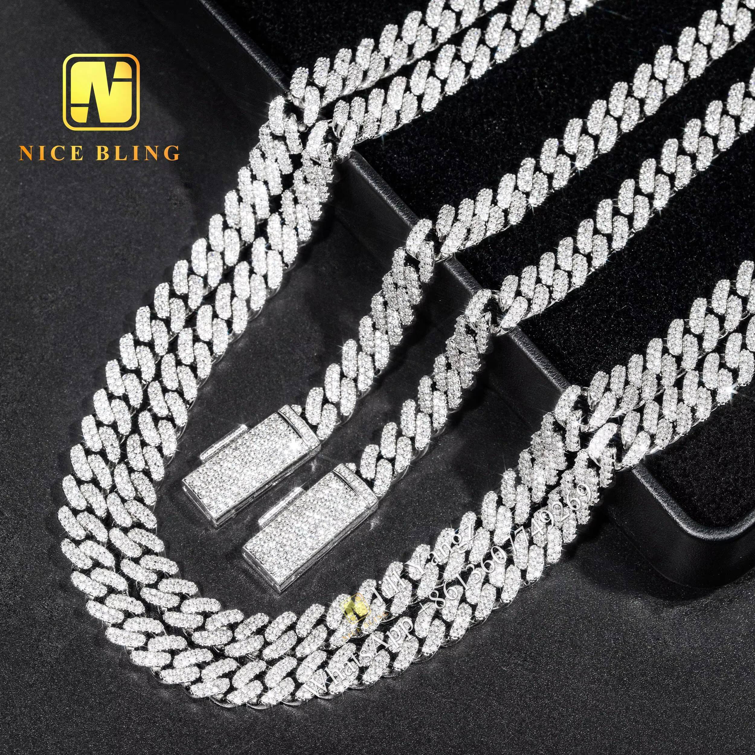 Affordable 8mm Moissanite Cuban Chain 18k Gold Plated Necklace 925 Sterling Silver Cuban Link Chain Moissanite Cuban Bracelet