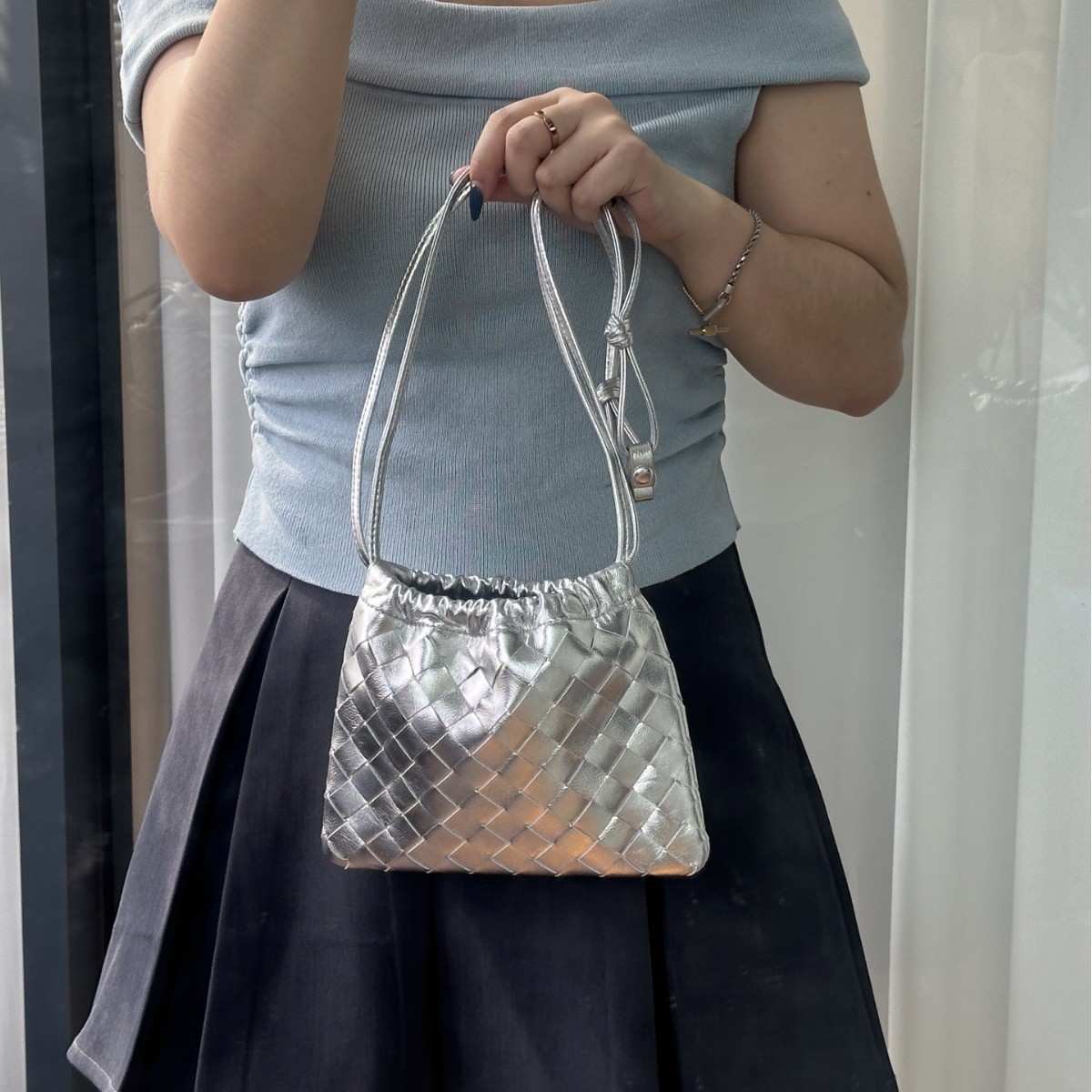 2025 European and American retro Dustbag underarm bag mini soft cowhide simple shoulder bag shiny braided women's bag