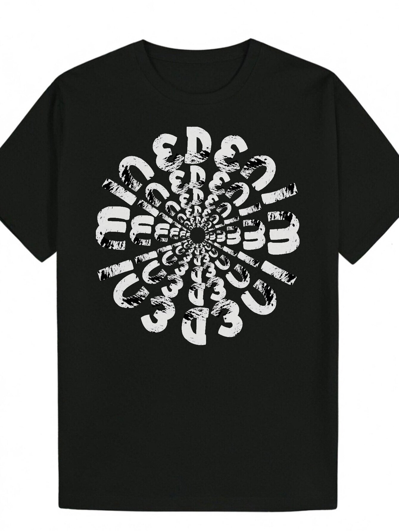 Men's Summer Pattern - Black Polyester Crew Neck T-Shirt with Eye-catching 'Deep' Print Design, Machine Washable, Lightweight and Breat