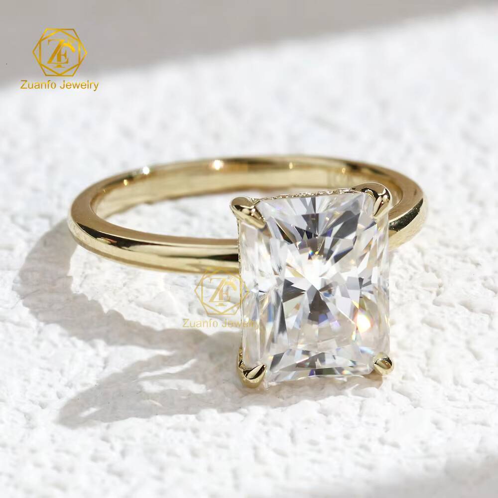 Luxury 18K Solid Gold Radiant Cut D VVS1 Moissanite Engagement Wedding Ring with Hidden Halo Exclusive for Women