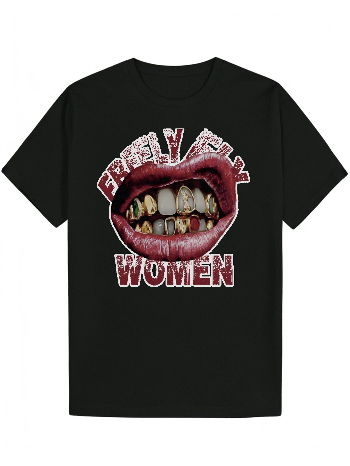Men's 'GIRLY' Graphic - Crew Neck, Short Sleeve, Polyester, Summer Wear, Featuring Bold Lip Print and 'Women' Words, Casual O