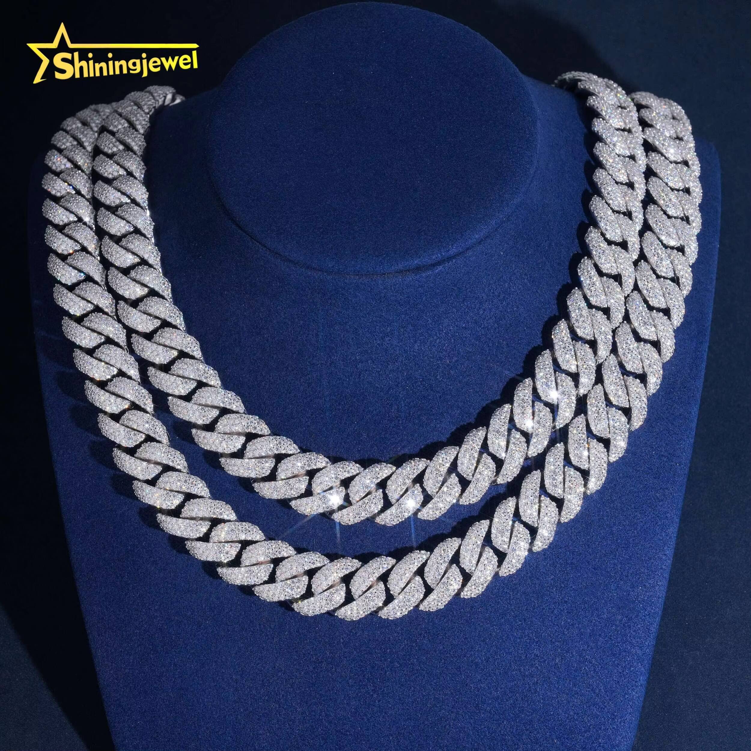 16mm 3Rows Iced Out Cuban Link Chain Rapper Men Jewelry 925 Silver Round VVS Moissanite Diamond Miami Cuban Bracelet Necklace