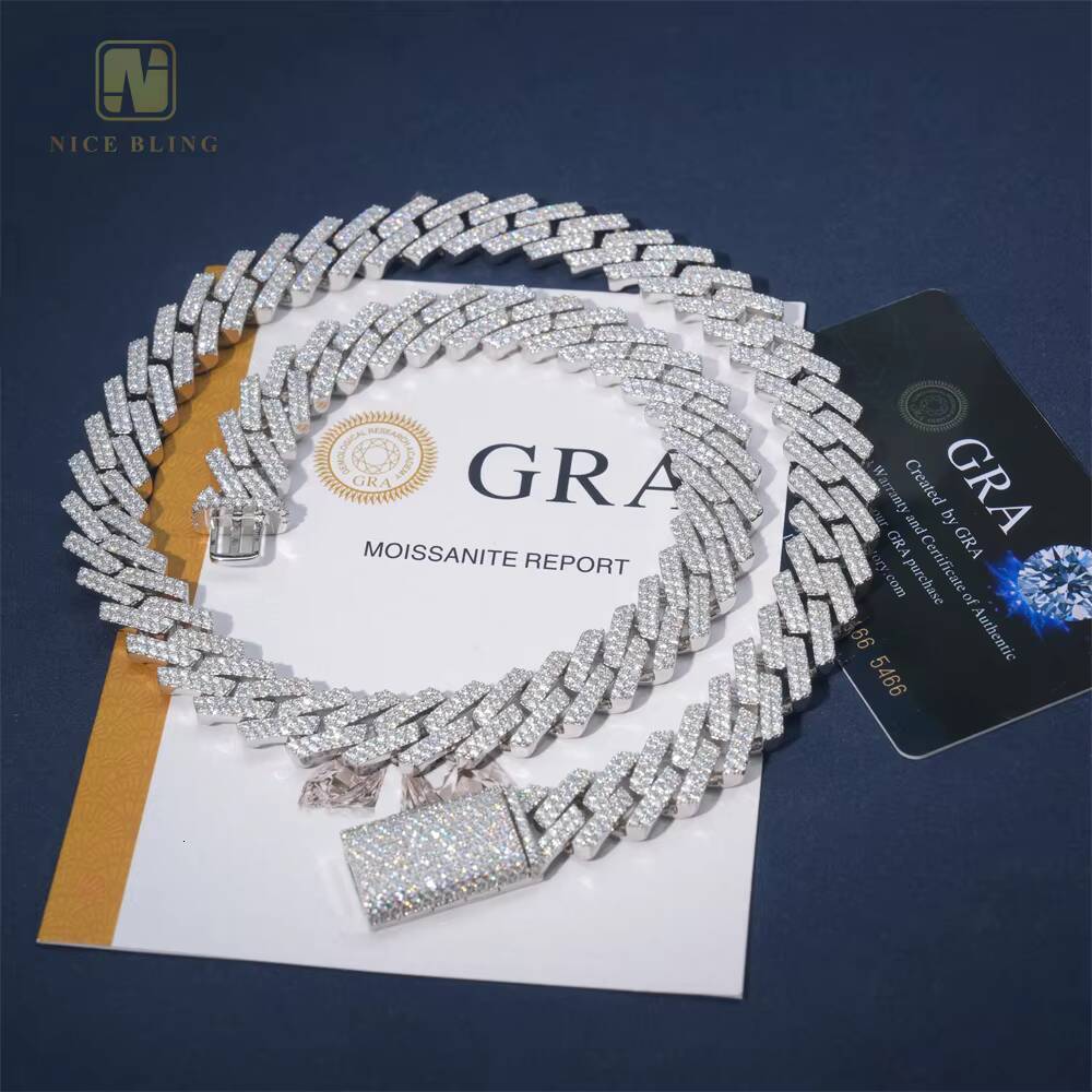 15mm Hip Hop Jewelry Necklace Custom Iced Out VVS Moissanite Diamond 925 Sterling Silver Cuban Link Chain Necklace Bracelet