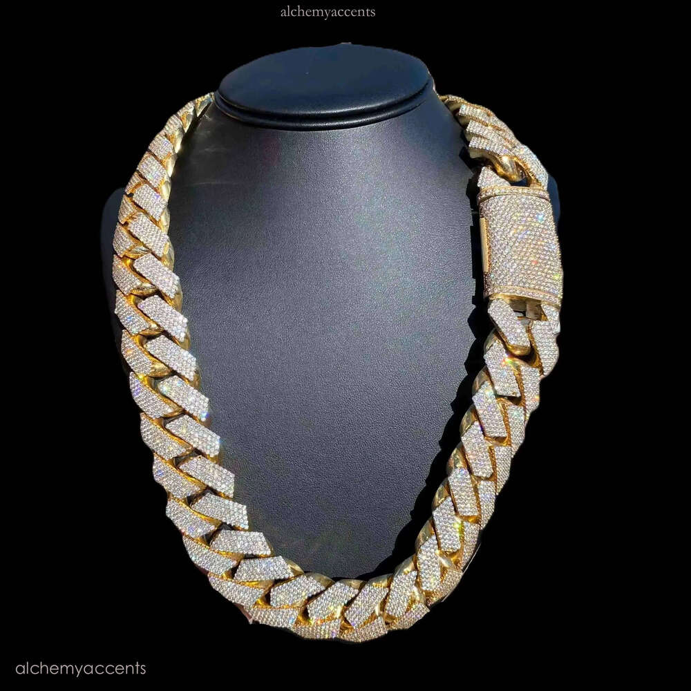 22 MM VVS Moissanite Dia Thick Cuban Link Sterling Sier 24 Inches Necklace Mens Hip Hop Style Fine Chains for Unisex
