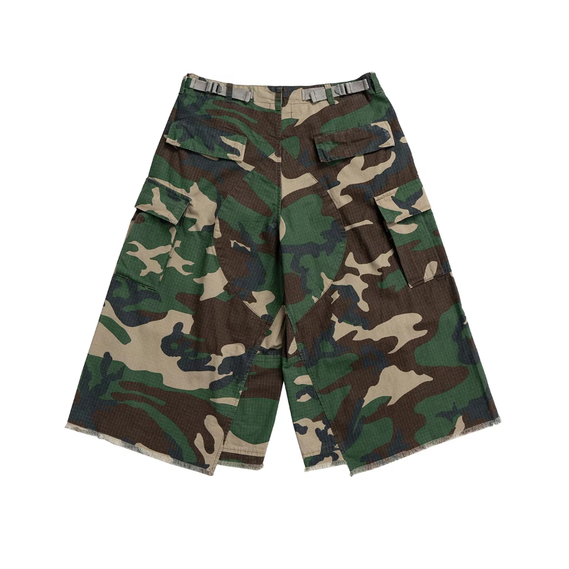MIJKO Streetwear Camouflage Baggy Over Knee Cargo Shorts for Men Wide Leg Patchwork Casual Loose Trousers Summer Multi-pockets Short