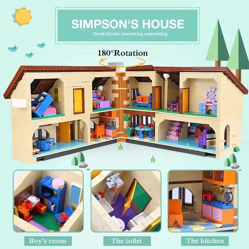 Creative TV Drama Movie The Simpson House Building Blocks Model Street View Architecture Assemble Bricks Toys Gifts For Kids Boys XJ250802