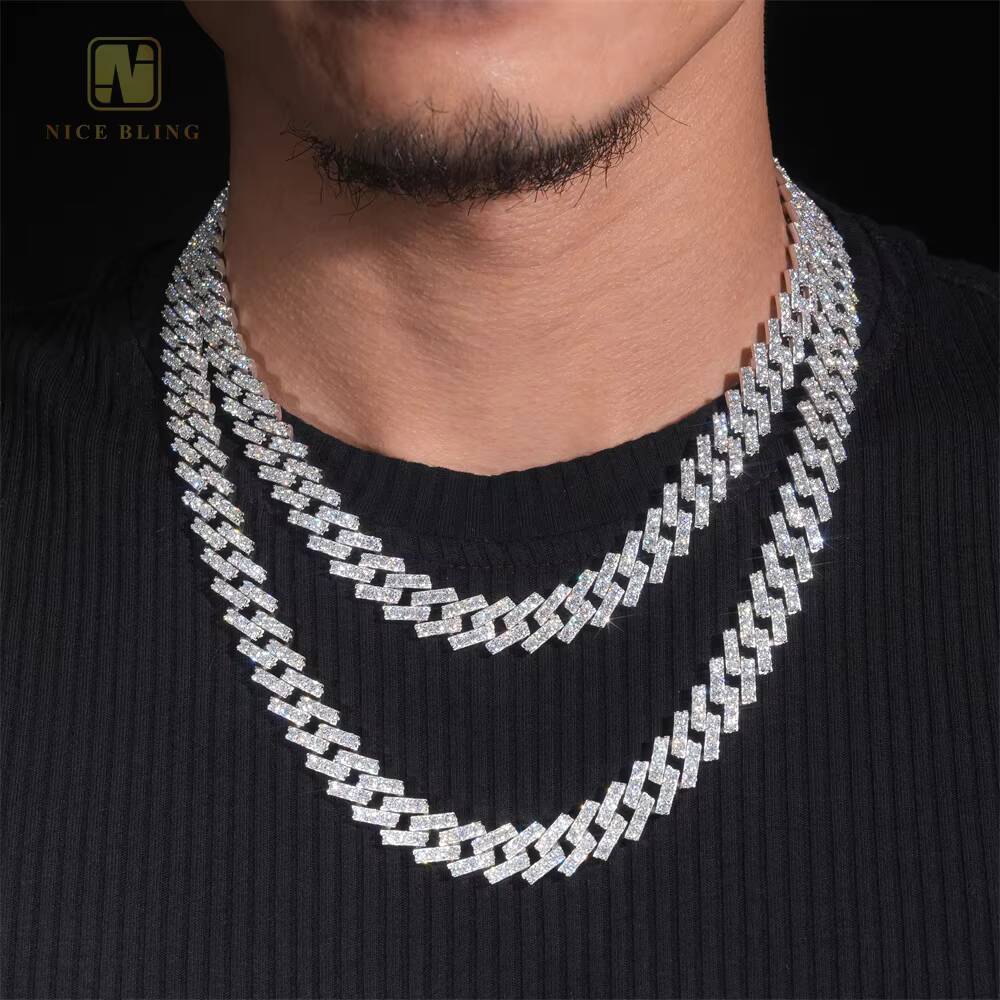 Hot Sale 13mm 13.5mm 15mm Custom Hip Hop Jewelry Iced Out Cuban Link Chain 925 Sterling Silver VVS Moissanite Diamond Necklace