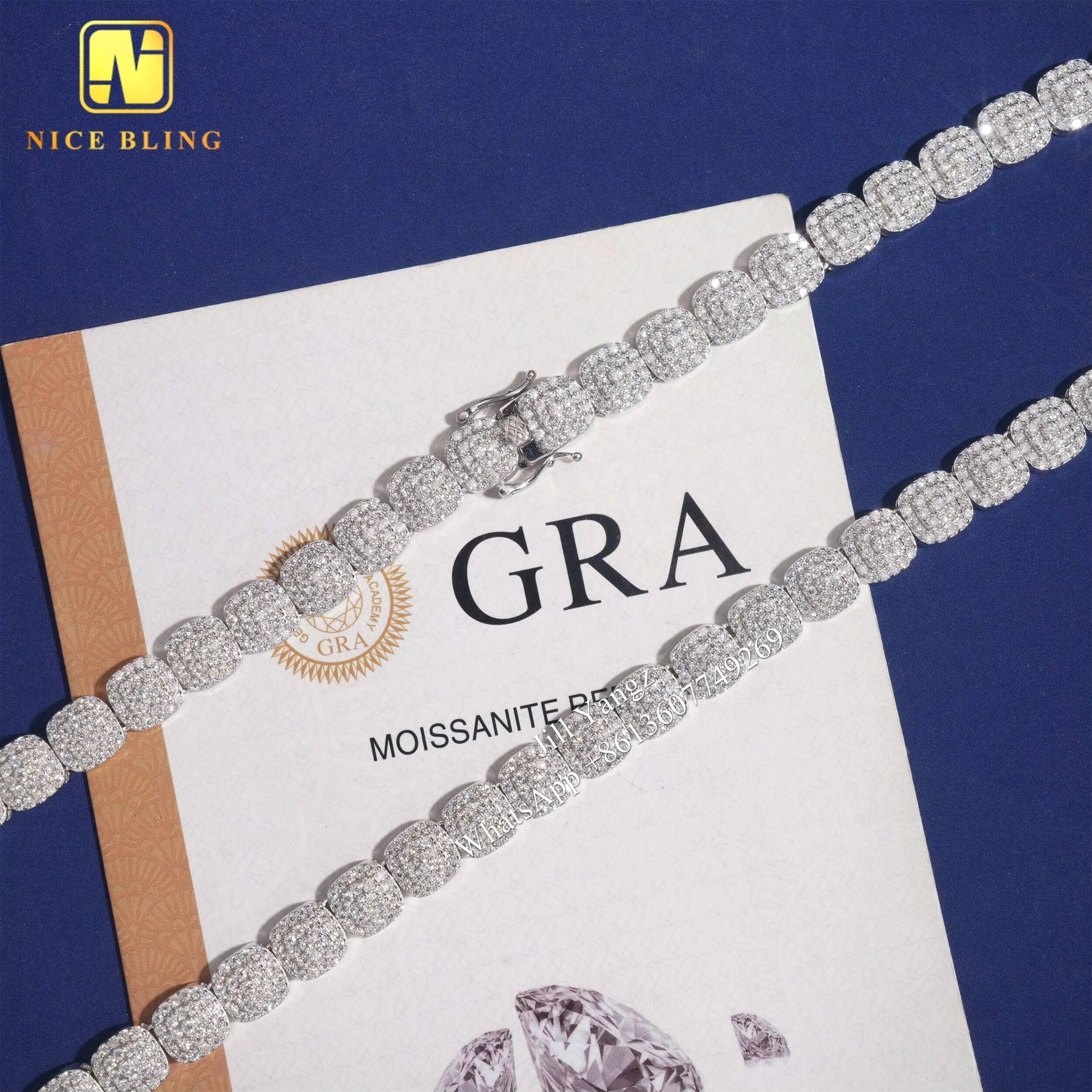 9mm Square Shape Cuban Link Chain Moissanite 925 Silver Moissanite Cuban Bracelet Hip Hop Rock