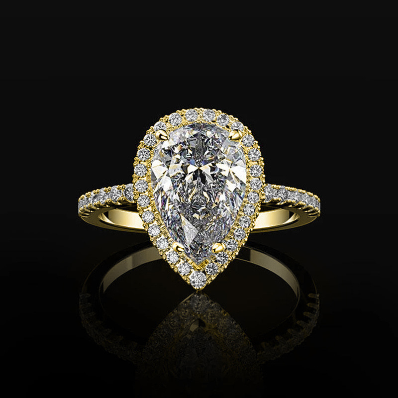 2025 New Jewelry Creative Designer Jewelry Wedding Ring, Sparkling Water Drop-shaped Zircon Wedding Ring, Women's Wedding Jewelry Wholesale