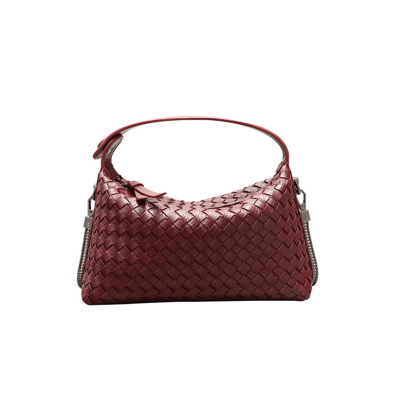 new Style Genuine Leather Woven Dumpling Bag Sheepskin Chain Crossbody Bag for Women Pillow Bag with Handheld Option