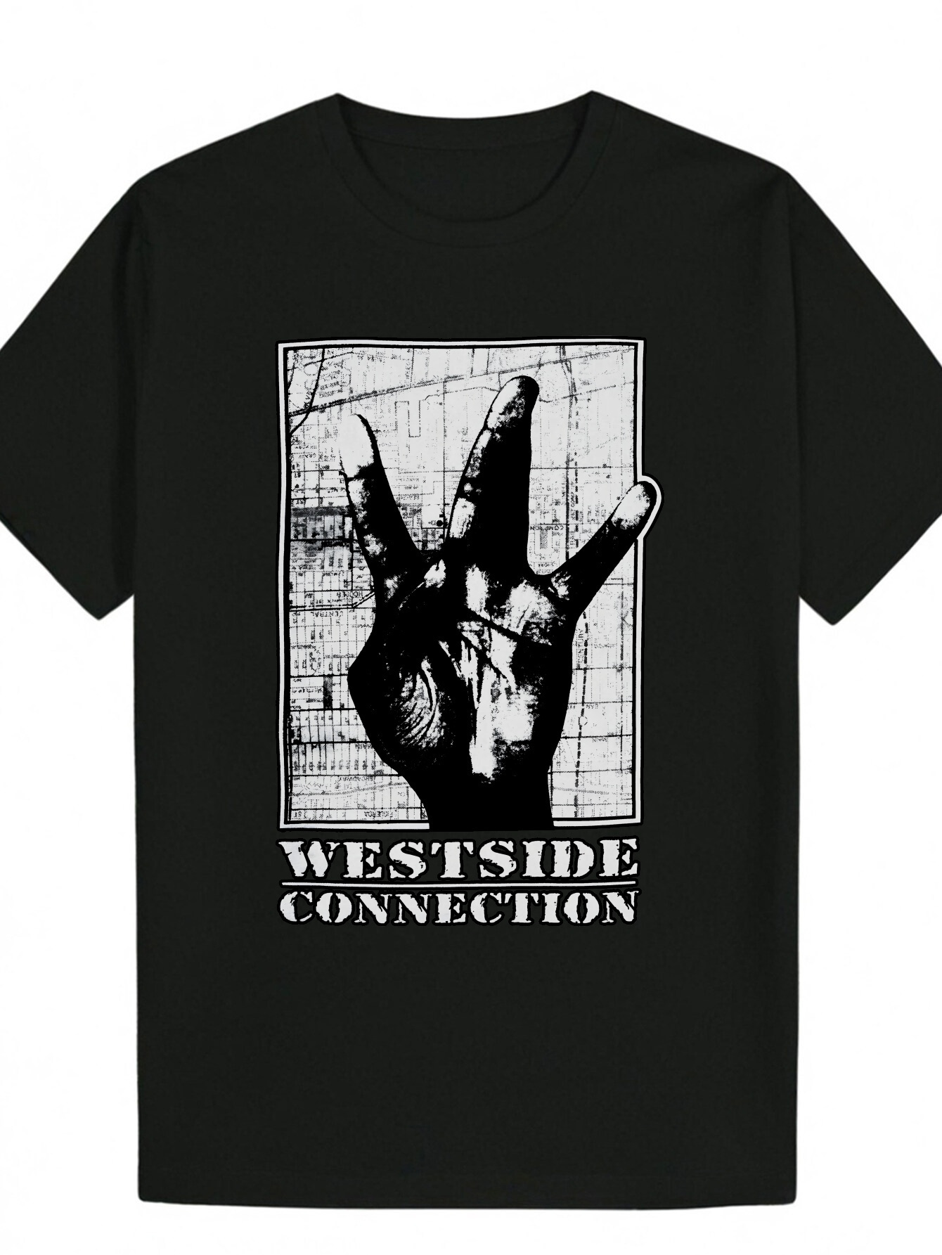 Men s Summer Casual Pattern T Shirt Black Urban Streetwear Design with West End Connection and Peace Sign Art Breathable Polyester Crew Neck Machine